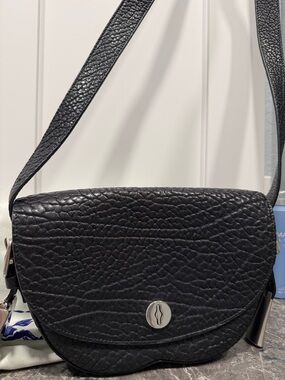 Black Leather Crossbody Shoulder Bag - Unbranded